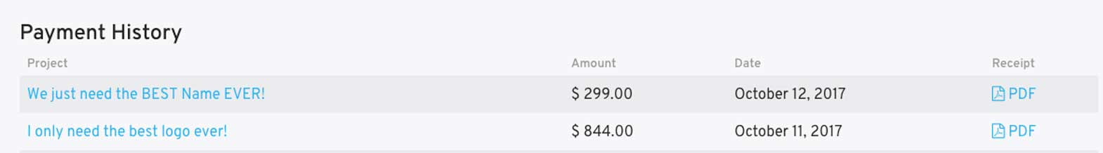 payment history screen