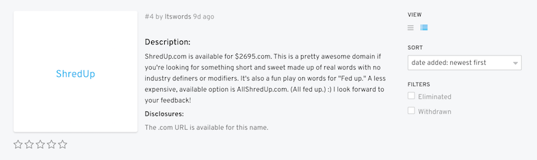 naming entry with description