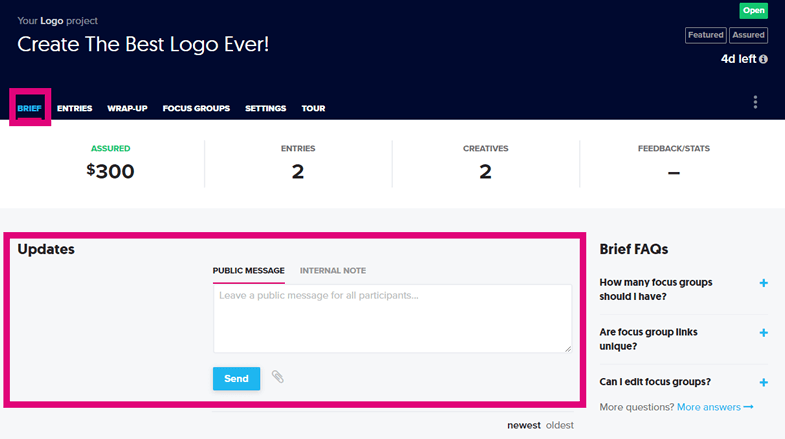 Leaving a public message on your brief