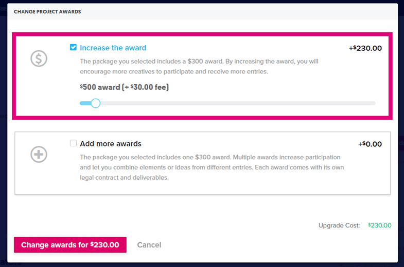 Increasing your current award