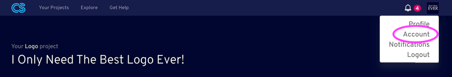 profile menu - account