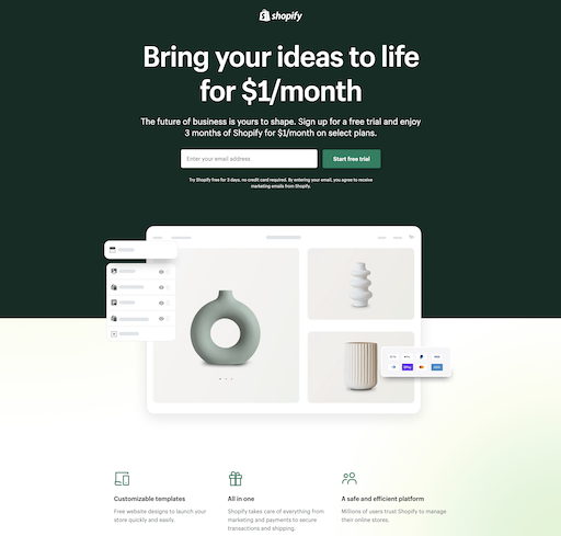 Shopify landing page